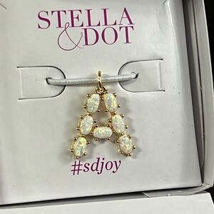 STELLA & DOT Fiery Faux Opal Letter “A” Charm Gold Finish NWT
